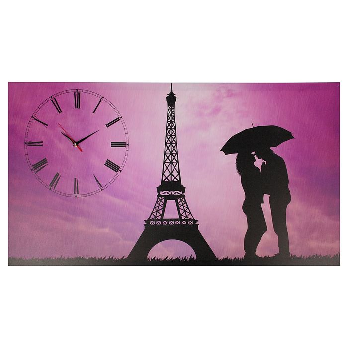 Часы-картина настенные прямоугольные "Дождь в Париже", 56х100 см микс