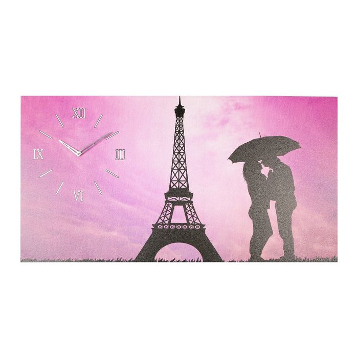Часы-картина настенные прямоугольные "Дождь в Париже", 56х100 см микс