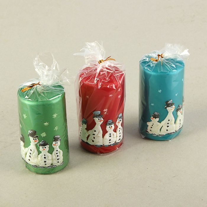 Свеча Снеговики 70х130 мм, микс