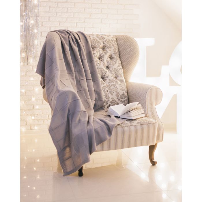 Вязаный плед "Этель" размер 130х180, цвет серый