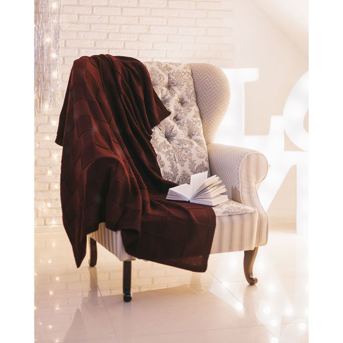 Вязаный плед "Этель" размер 130х180, цвет бордо