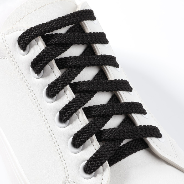 фото Шнурки для обуви, плоские, 8 мм × 100 см, пара, цвет чёрный