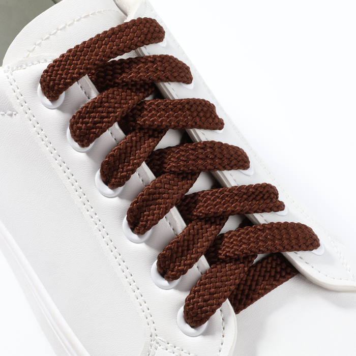 фото Шнурки для обуви плоские, 8 мм, 130 см, пара, цвет коричневый
