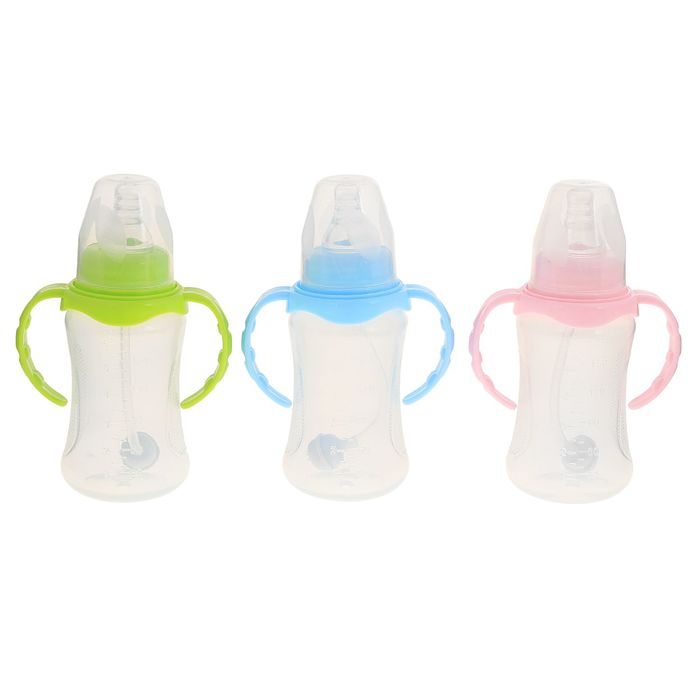 Бутылочка для кормления антиколиковая, с ручками, 180 мл, от 0 мес., цвета МИКС