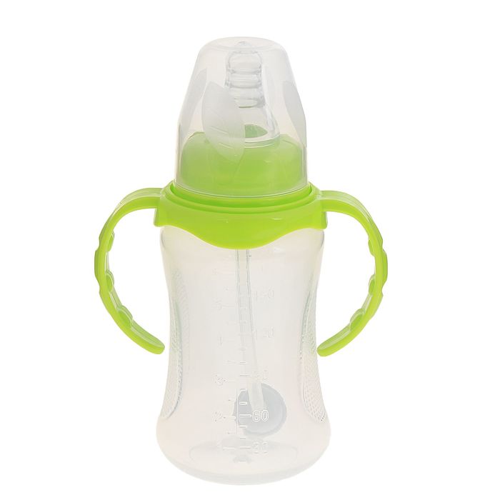 Бутылочка для кормления антиколиковая, с ручками, 180 мл, от 0 мес., цвета МИКС