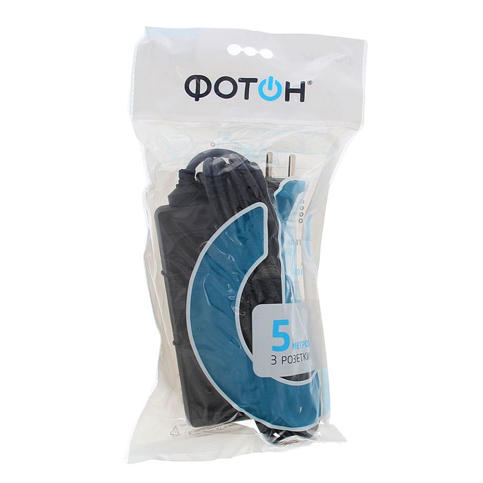 Удлинитель «Фотон», трехместный, 5 м, 10 А, 250 В, черный