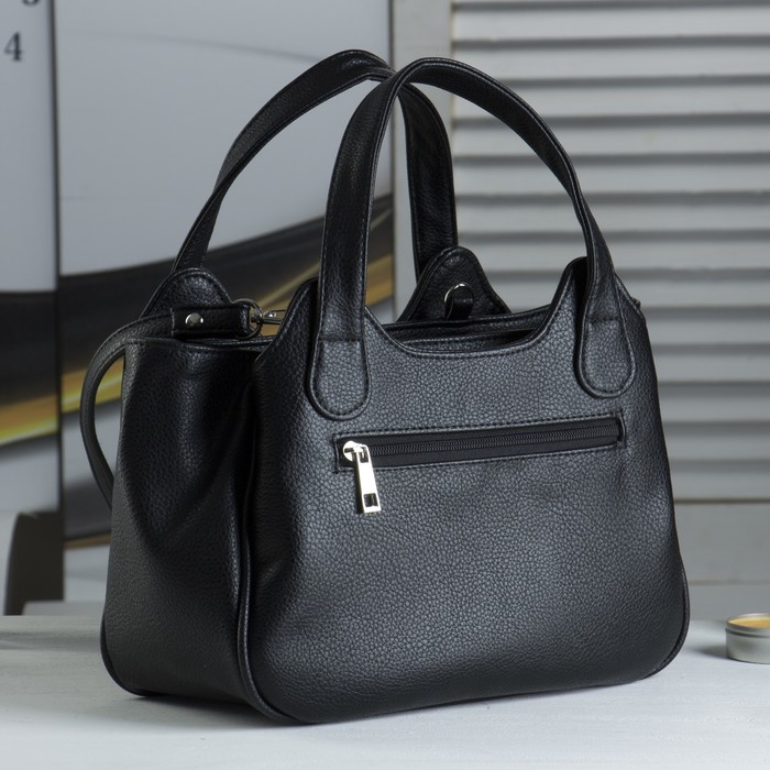 Сумка женская на молнии, 3 отдела, наружный карман, длинный ремень, чёрная