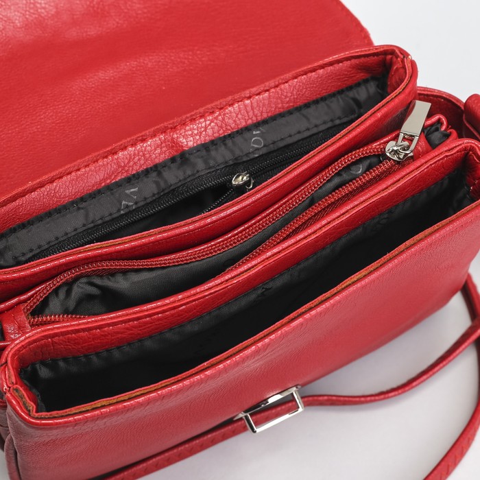 Сумка женская на молнии, 1 отдел, наружный карман, длинный ремень, красная