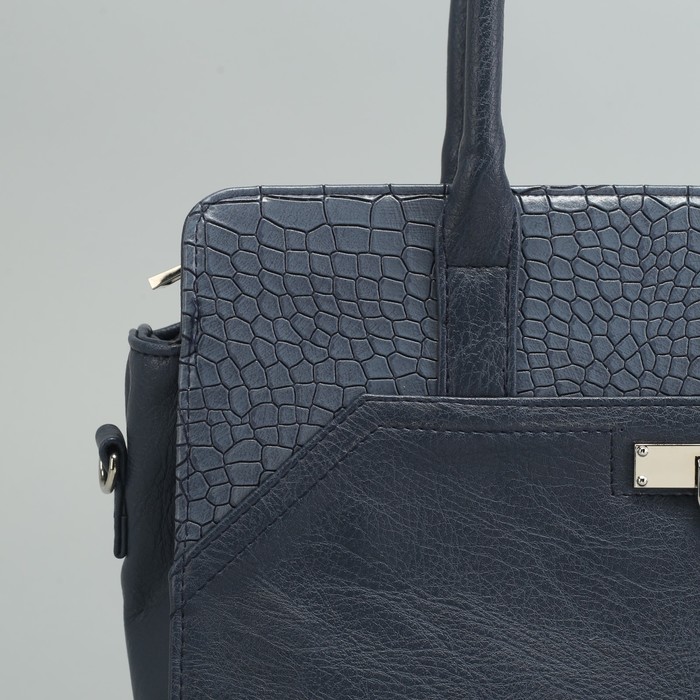 Сумка женская на молнии, 1 отдел с перегородкой, наружный карман, длинный ремень, синяя