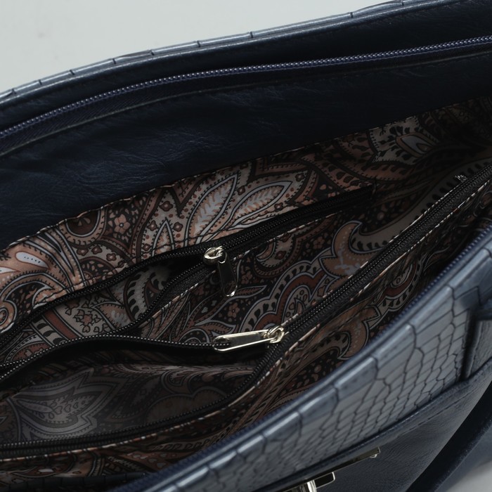 Сумка женская на молнии, 1 отдел с перегородкой, наружный карман, длинный ремень, синяя