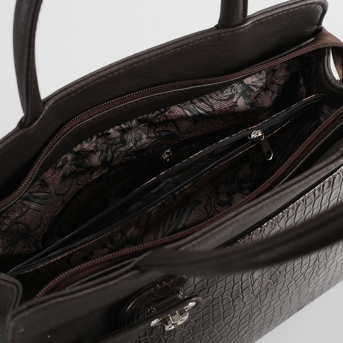 Сумка женская на молнии, 1 отдел с перегородкой, наружный карман, коричневая