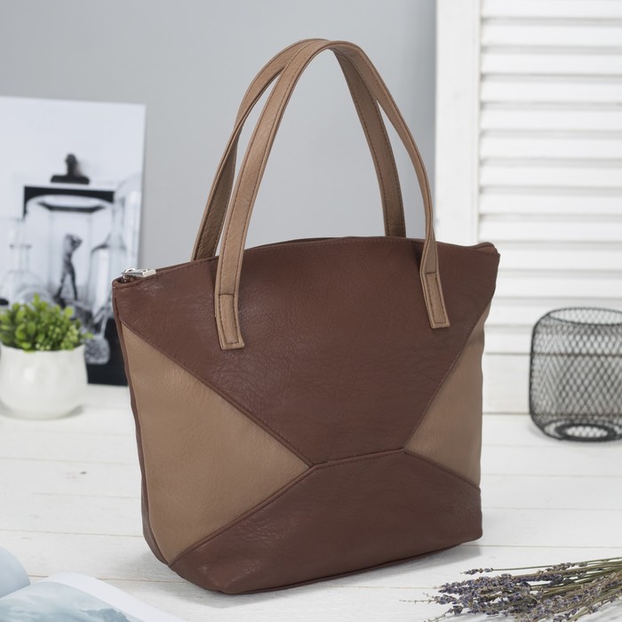 Сумка женская на молнии, 1 отдел, наружный карман, коричневая