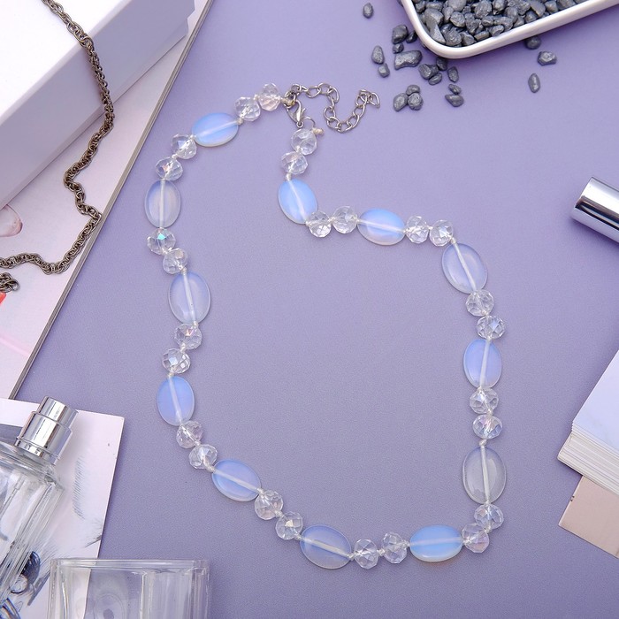 Бусы овал через два шара, крупный "Лунный камень", 50см