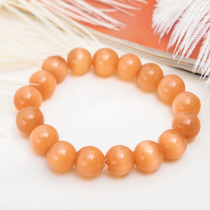 Браслет "Кошачий глаз" шар №12, цвет персиковый