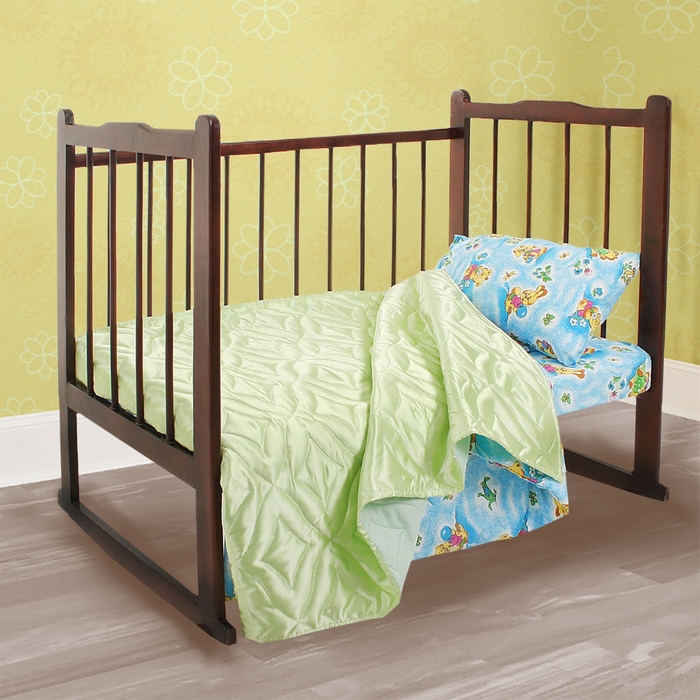 Покрывало детское двустороннее Люкс, цвет зелёный, размер 100х150 см, атлас 90 г/м2