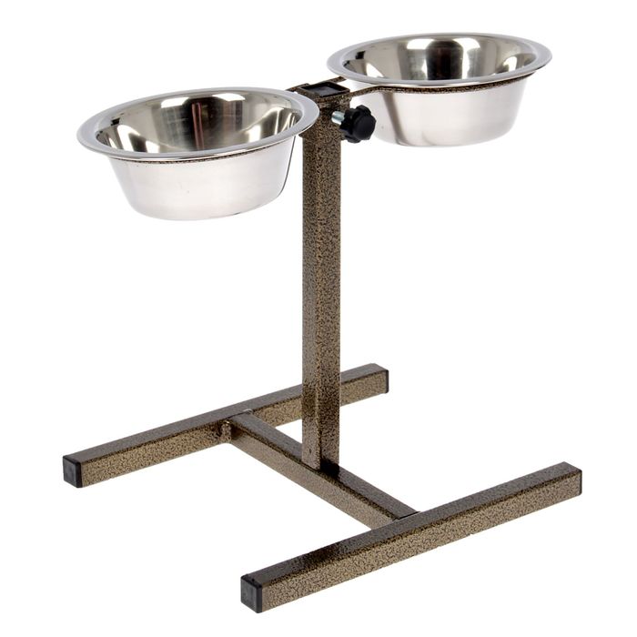 Подставка напольная с 2 мисками по 0,18 л, высота 10-20 см, бронза