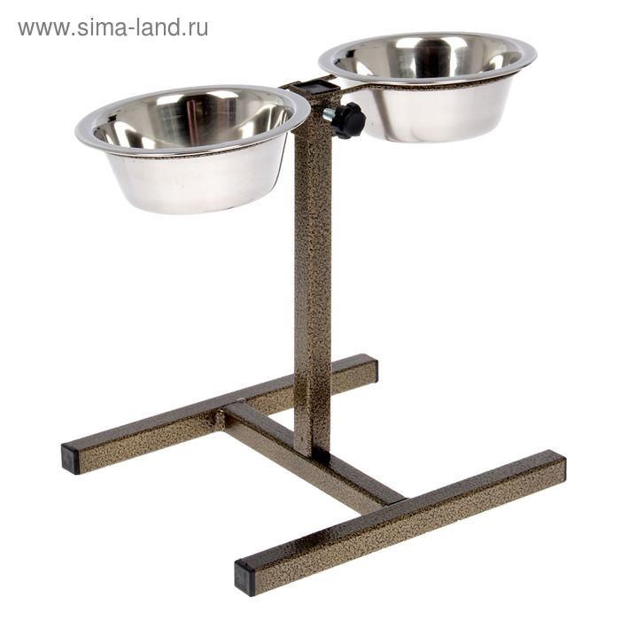 фото Подставка напольная с 2 мисками по 0,18 л, высота 10-20 см, бронза