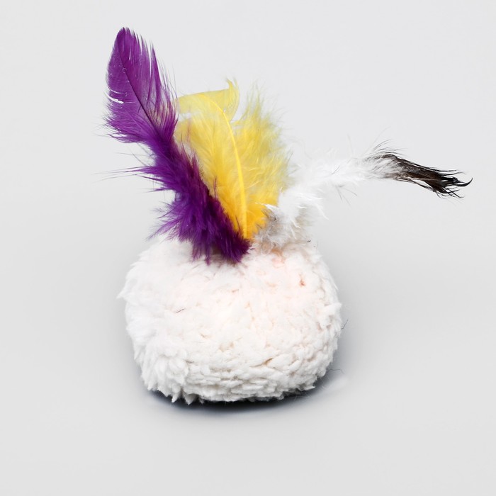 Шарик меховой с перьями, шуршащий, 5 см