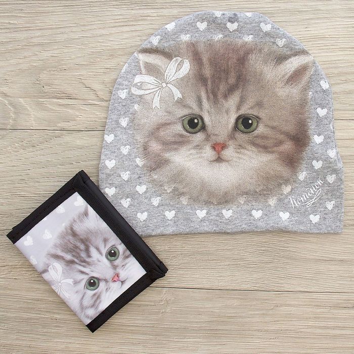 Детский набор Collorista "Котенок" шапка р-р 54, 100% хб, кошелек 9,5*12 см текстиль