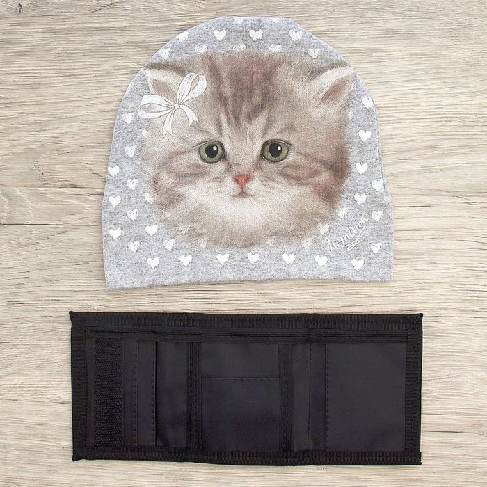 Детский набор Collorista "Котенок" шапка р-р 54, 100% хб, кошелек 9,5*12 см текстиль
