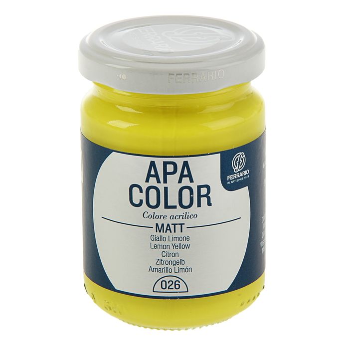 Краска акриловая художественная в стекле 150 мл Ferrario Апа Колор №26 лимонно-жёлтый BA0095AO26