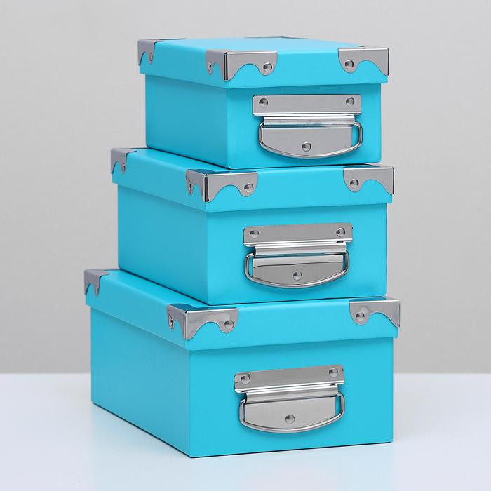 Набор коробок 3в1, голубой, 22 х 15 х 9,5 - 18 х 12 х 8 см