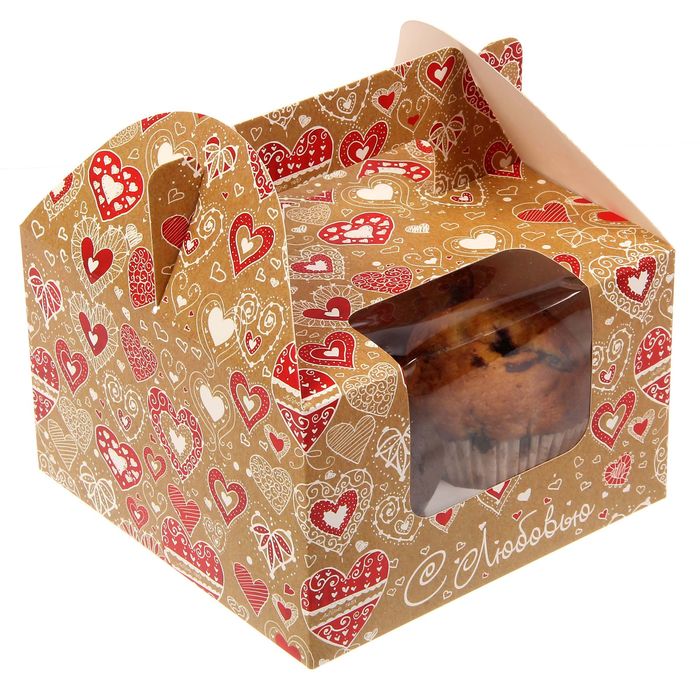 Коробочка для кексов «С любовью», 16 х 16 х 10 см