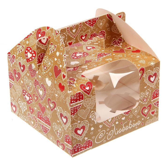 Коробочка для кексов «С любовью», 16 х 16 х 10 см