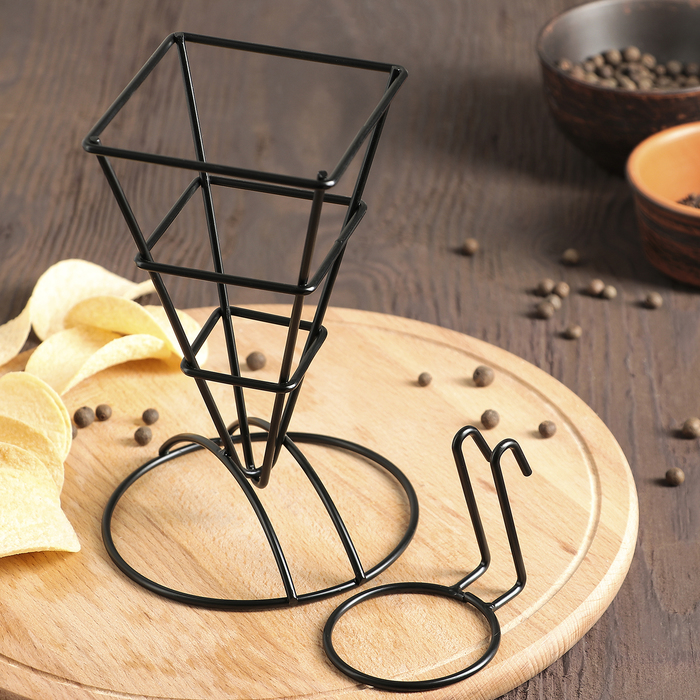 Подставка для картошки фри 16,5x12x18 см, диаметр отверстия под соусник 5,5 см