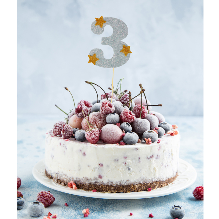 Топпер для торта "3", цвет серебро