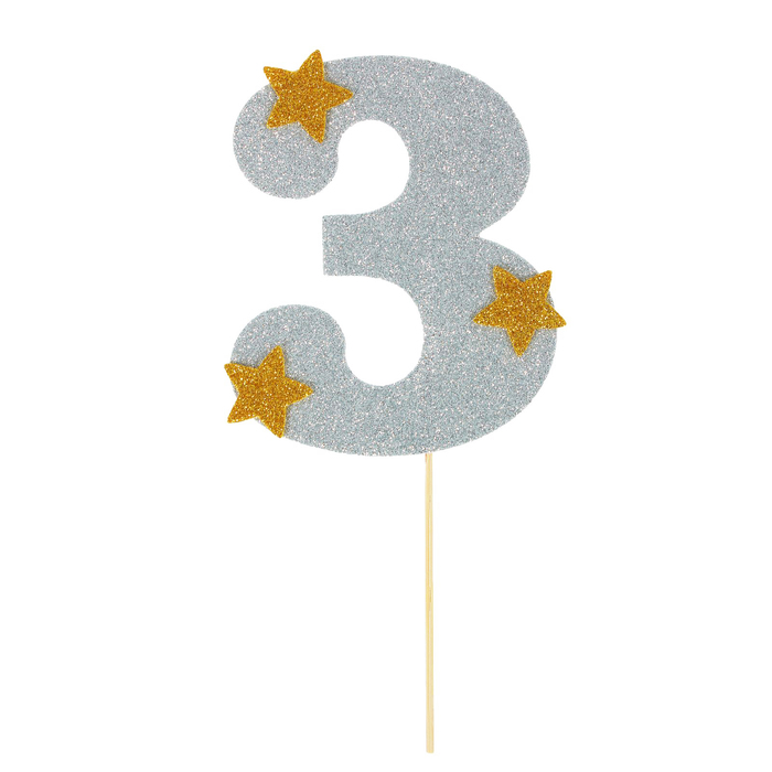 Топпер для торта "3", цвет серебро