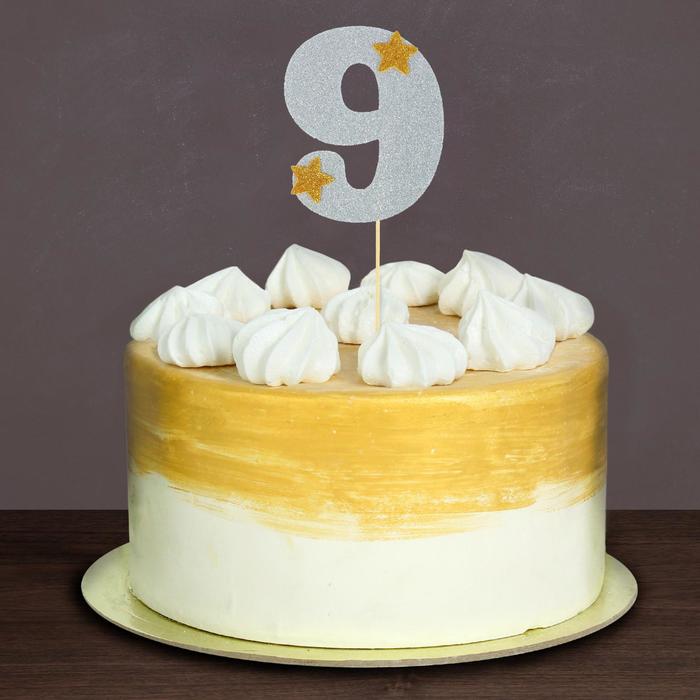 Топпер для торта "9", цвет серебро