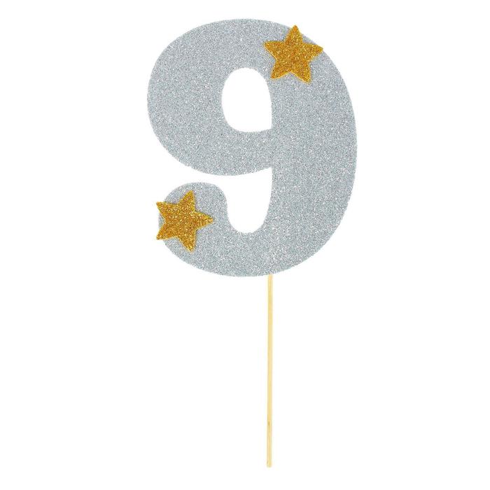 Топпер для торта "9", цвет серебро