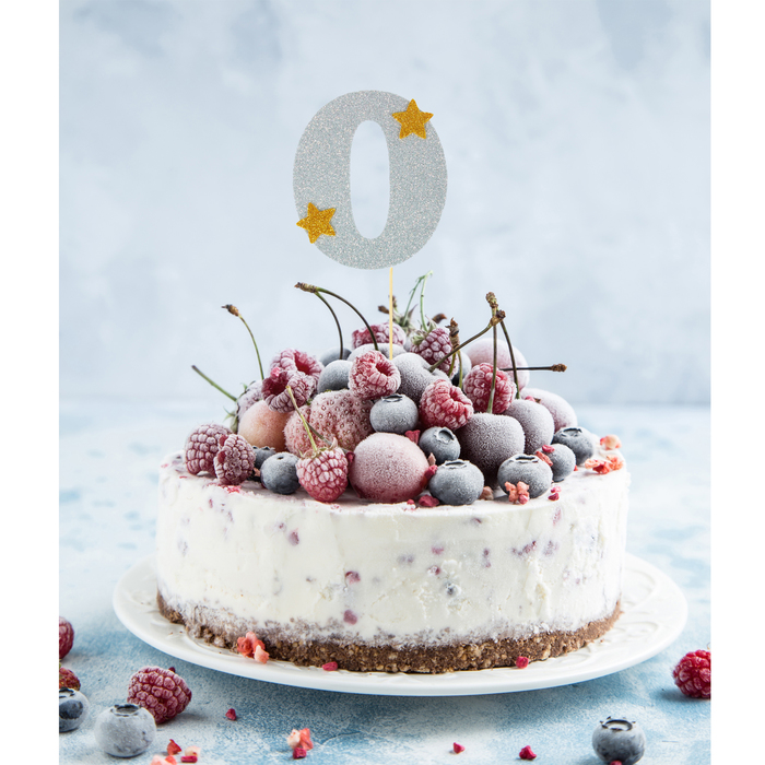 Топпер для торта "0", цвет серебро