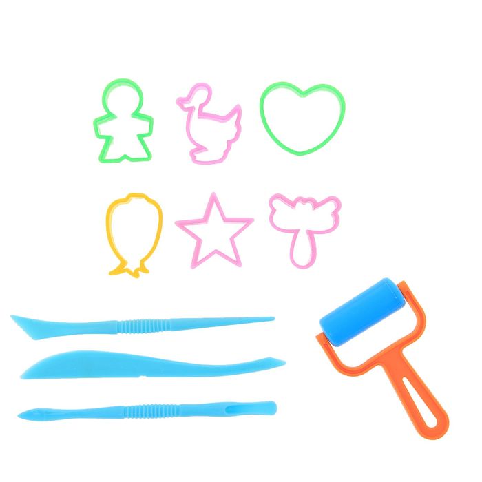 Формочки для лепки, набор 6 шт + 3 стека + каток