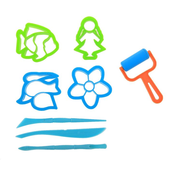 Формочки для лепки, набор 4 шт + 3 стека + каток МИКС