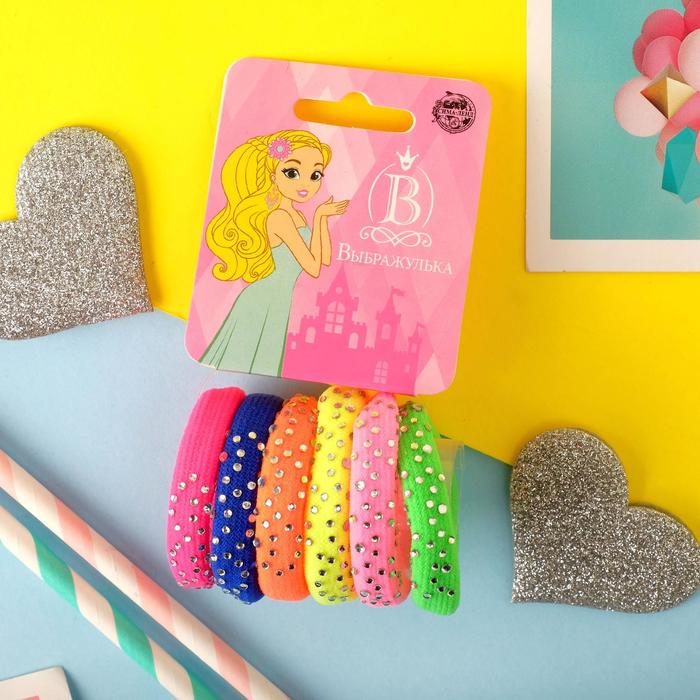 Резинки для волос "Стразики" (набор 6 шт.), разноцветные