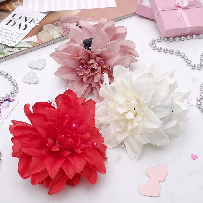 Краб для волос "Цветочный рай" астра с жемчужинками, микс