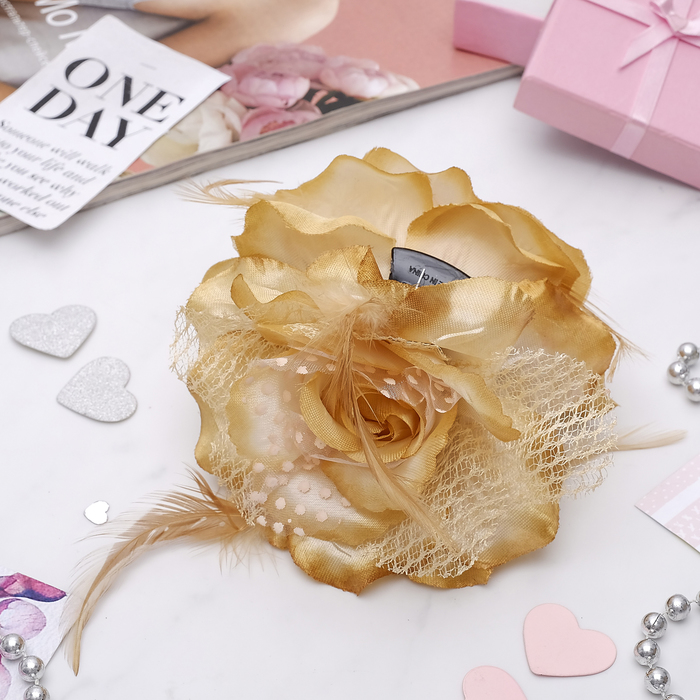 Краб для волос "Цветочный рай" роза с перьями, микс