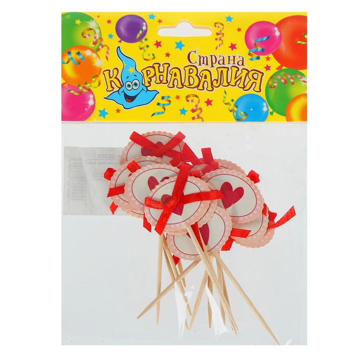 Пика для канапе "Сердечко" с бантиком, набор 12 штук