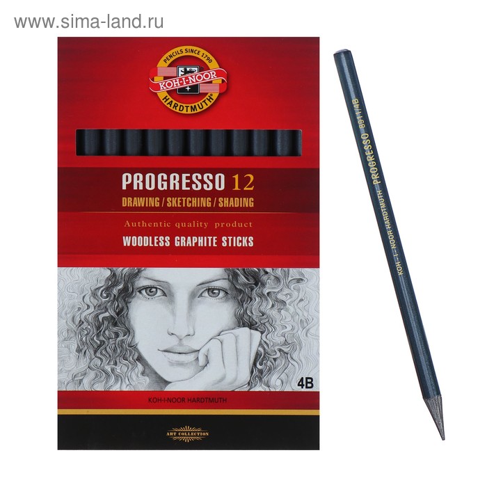 

Карандаш чернографитный (цельнографитовый) Koh-I-Noor PROGRESSO 8911, 4B