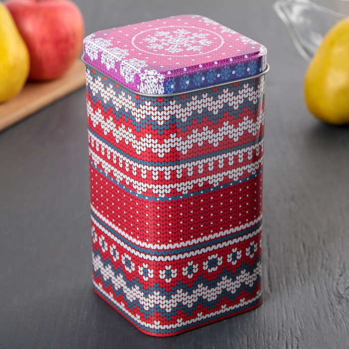 Банка для сыпучих продуктов 1,4 л "Вязаные узоры", прямоугольная, цвет МИКС