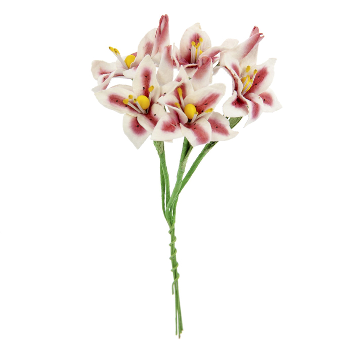 Декор для творчества, лилии красно-белые, 8 см, набор 5 шт.