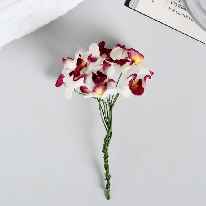 Декор для творчества, орхидеи белые с бордовым, набор 10 шт.