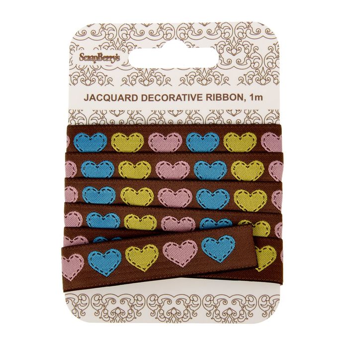 Лента жаккардовая "Сердечки" ширина 1,5 см, дл. 1м