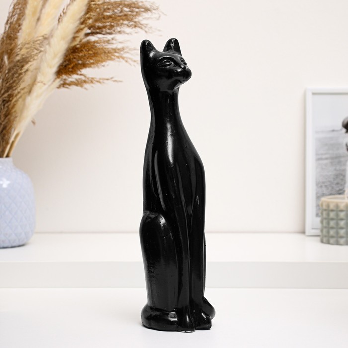 фигура кошка египетская черная с бронзой 14 см Фигура Кошка Египетская №1 малая черная глянцевая 10х10х31см