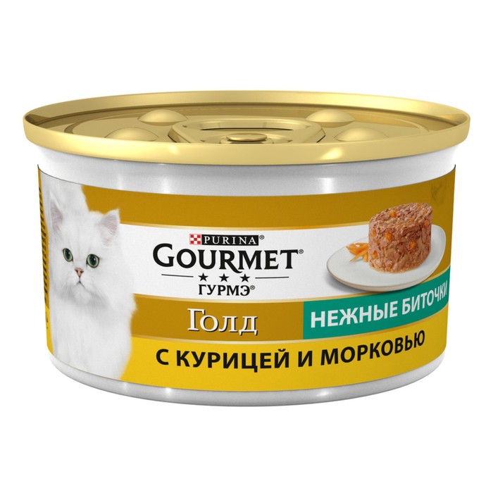 Влажные корма для кошек  Сима-Ленд Влажный корм GOURMET GOLD Нежные биточки для кошек, курица/морковь, ж/б, 85 г