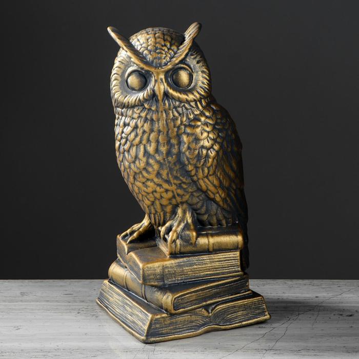 фото Копилка "сова на книгах", бронзовый цвет, 30 см, керамика ручной работы