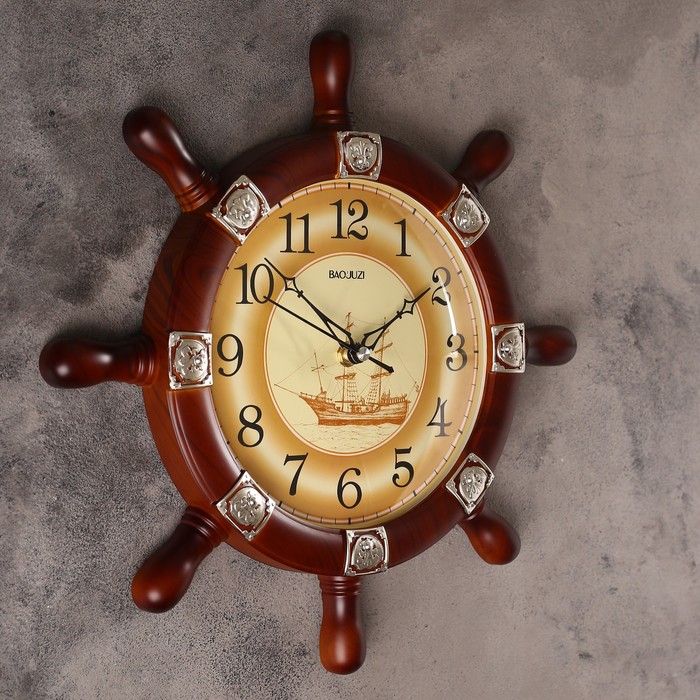 Часы настенные, серия: Море, "Штурвал", плавный ход, 34 х 34 см, d=18.5 см