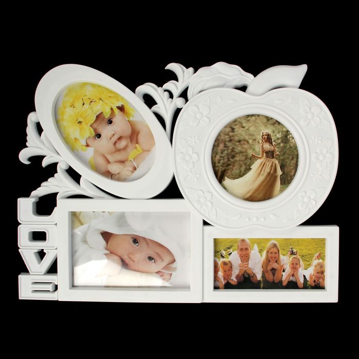 Фоторамка на 4 фото 8х15 см, 10х10 см, 10х15 см "Яблоко любви" белая